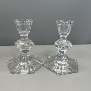 Faceted Crystal Candle Stick Holder For 1 Taper Candle Poland Crystal 4.5” Tall